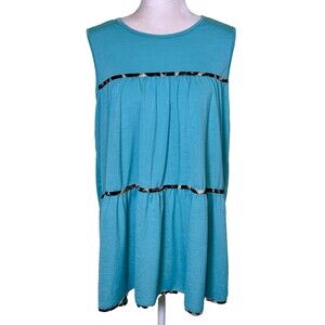 Chic Soul Women’s Blue Cotton Tiered Boho Babydoll Minimalist Flowy Tunic Sz XL